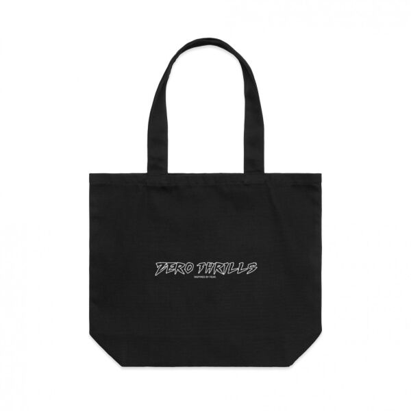 'Zero Thrills' Black Tote Bag Thumbnail
